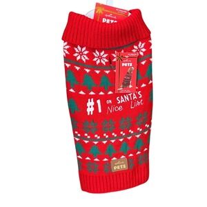 Hallmark Pets Sweater SZ Medium Red Green Snowflakes & Trees Christmas NEW